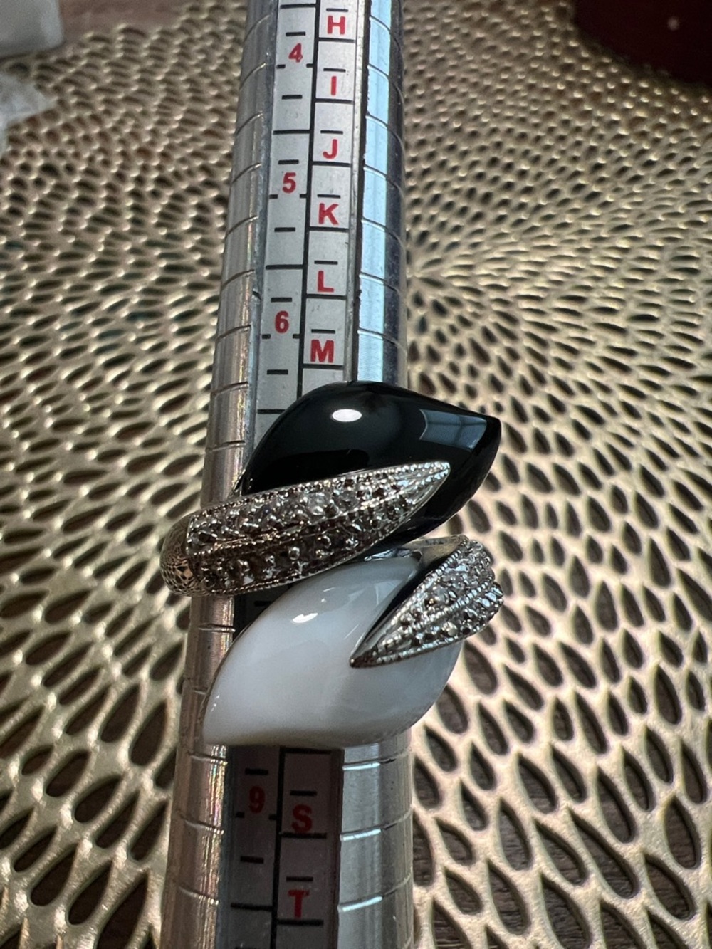 Elegant Two-Tone Black and White Statement Ring with Pave Accents